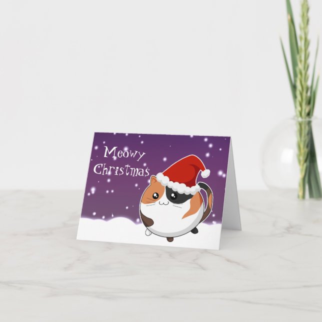 Kawaii christmas calico kitty cat holiday card (Front)