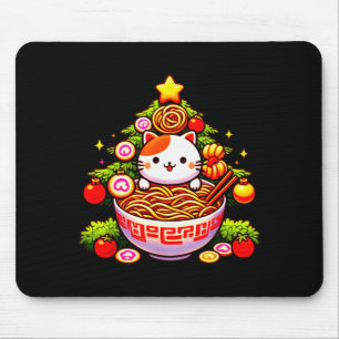 Kawaii Christmas Cat Ramen Christmas Tree Holiday  Mouse Pad