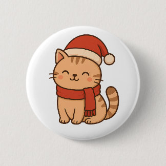 Kawaii Christmas Cat with Scarf 6 Cm Round Badge