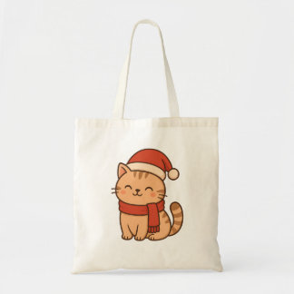 Kawaii Christmas Cat with Scarf Tote Bag