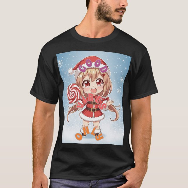 Kawaii Christmas Chibi Anime Girl in Santa Suit wi T-Shirt (Front)