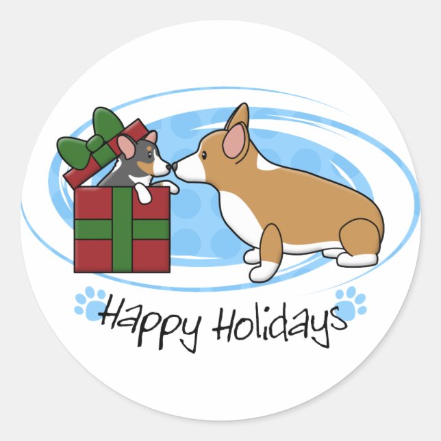 Kawaii Christmas Corgi Puppy Gift Classic Round Sticker (Front)