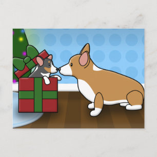 Kawaii Christmas Corgi Puppy Gift Holiday Postcard
