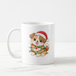 Kawaii Christmas Dog Mug with Santa Hat