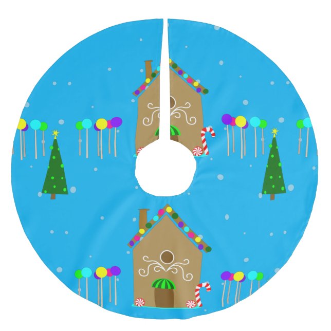 kawaii Christmas Gingerbread House Brushed Polyester Tree Skirt (Front)