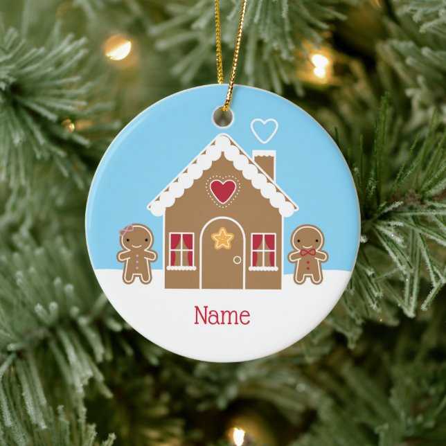 Kawaii Christmas Gingerbread House Ceramic Ornament (Tree)