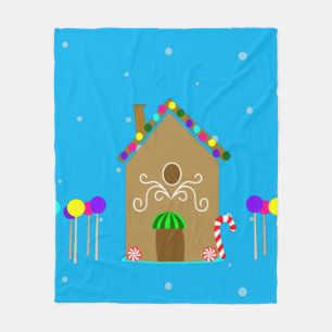 kawaii Christmas Gingerbread House Fleece Blanket