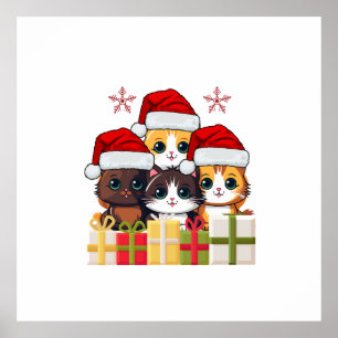 Kawaii Christmas kitten in Santa Hats T-Shirt Poster
