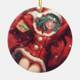 Kawaii Christmas Presents Gifts Santa Anime Girl Ceramic Ornament