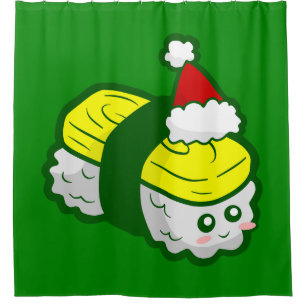 kawaii christmas tamago sushi santa  shower curtain