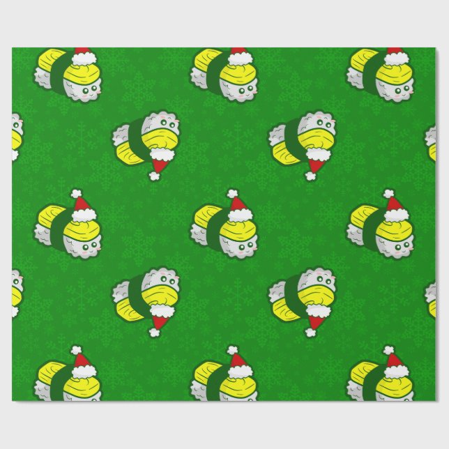 kawaii christmas tamago sushi santa snowflake wrapping paper (Flat)