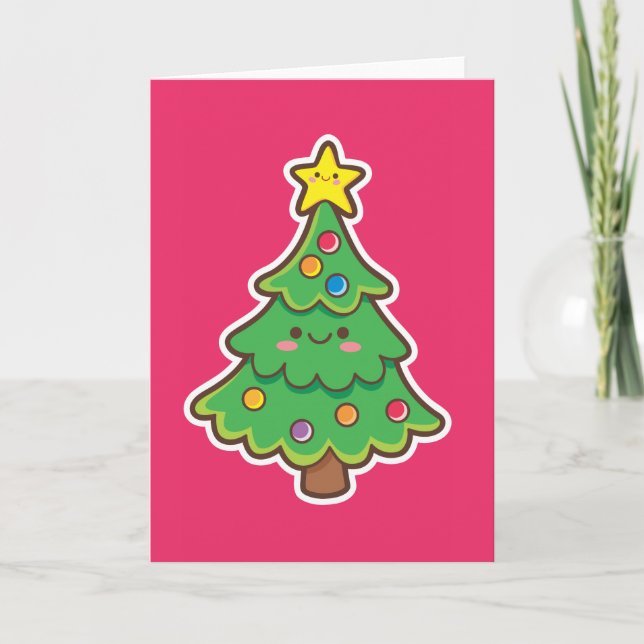 Kawaii Christmas Tree Holiday Card (Front)