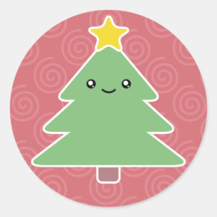 Kawaii Christmas Tree Holiday Classic Round Sticker