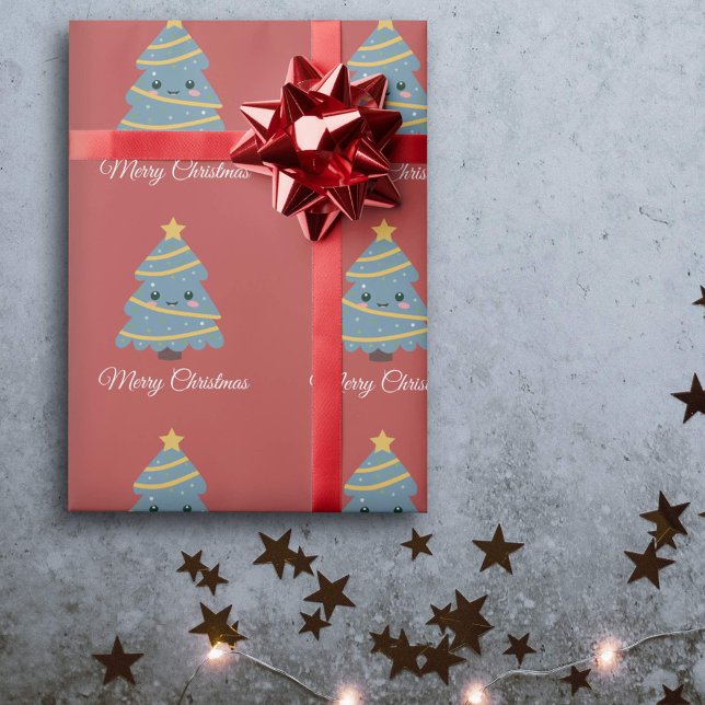 Kawaii Christmas Tree Wrapping Paper (Kawaii Christmas Tree Red Wrapping Paper)