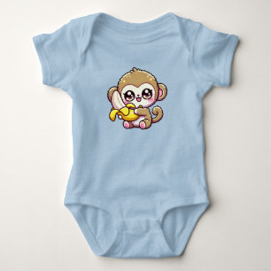 Kawaii Chubby Baby Monkey Hugging Banana Bodysuit