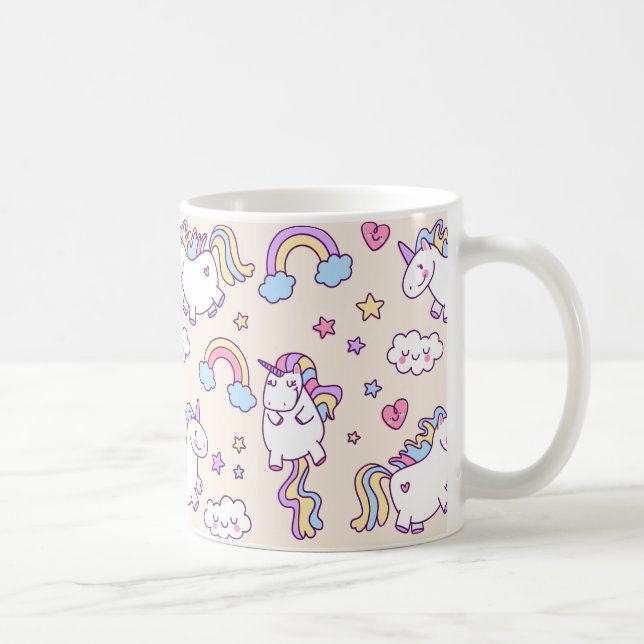 Kawaii chubby baby unicorns rainbow pattern coffee mug (Right)