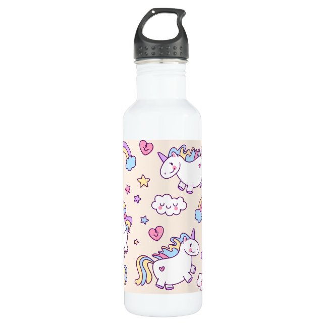 Kawaii chubby flying unicorns rainbow pattern 710 ml water bottle (Front)
