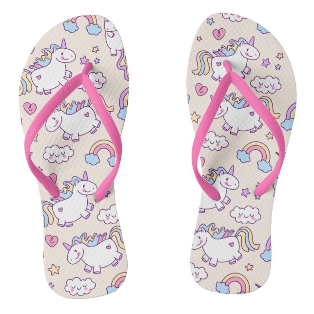 Kawaii chubby flying unicorns rainbow pattern thongs (Footbed)