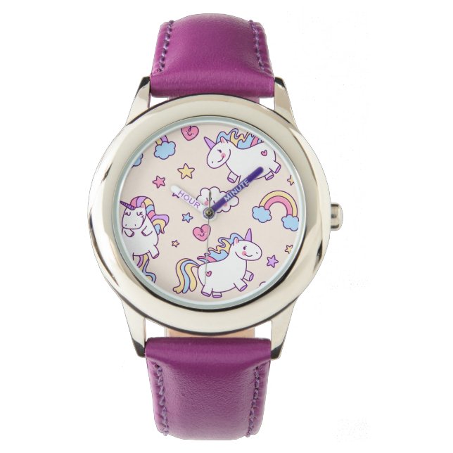 Kawaii chubby flying unicorns rainbow pattern watch (Front)