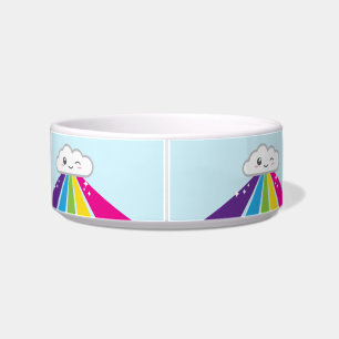 Kawaii Cloud and Rainbow Dog Bowl