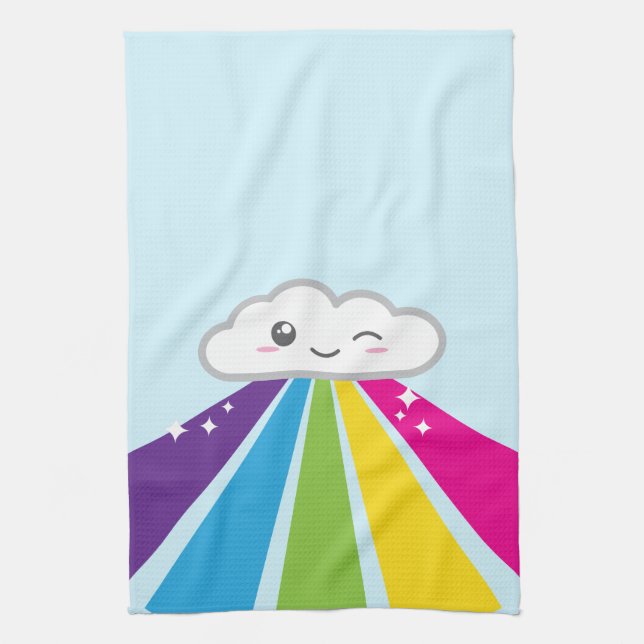 Kawaii Cloud and Rainbow Kitchen Towel (Vertical)