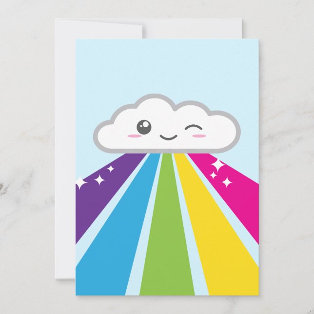 Kawaii Cloud and Rainbow Party Invitation (Front)