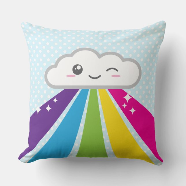 Kawaii Cloud and Rainbow Throw Pillow (Front)