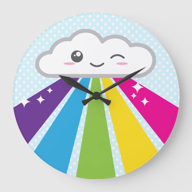Kawaii Cloud and Rainbow Wall Clock (Front)