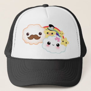 Kawaii cloud couple with rainbow and stars trucker hat