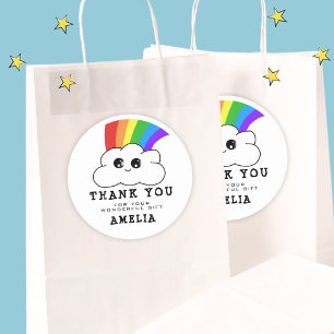 Kawaii Cloud Rainbow Birthday Thank you  Classic Round Sticker