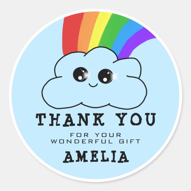 Kawaii Cloud Rainbow Birthday Thank you  Classic Round Sticker (Front)