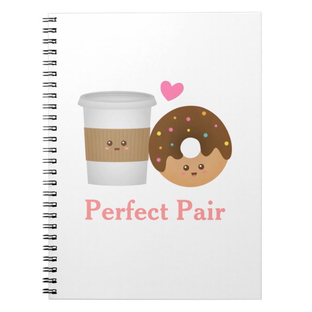 Kawaii Coffee and Doughnut in love, Perfect Pair Notebook (Front)