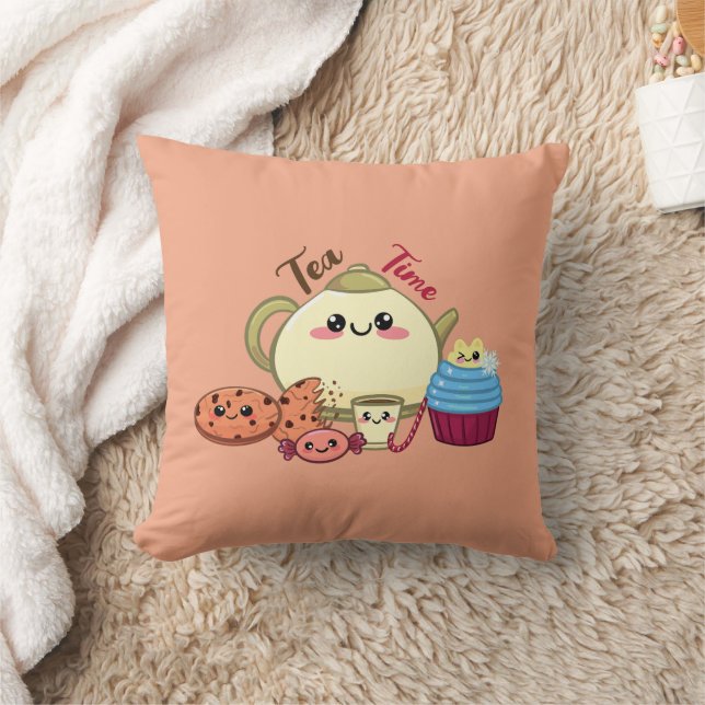 kawaii cookies and warm tea time  cushion (Blanket)