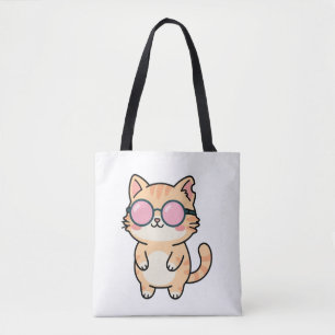Kawaii Cool Cat Illustration Aesthetic Tote Bag