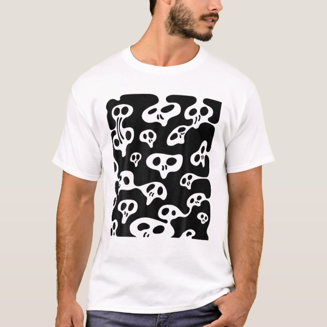 Kawaii Cool Ghostly Skulls Pattern Nu Goth Skeleto T-Shirt (Front)