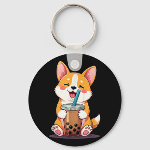 Kawaii Corgi Bubble Tea Key Ring