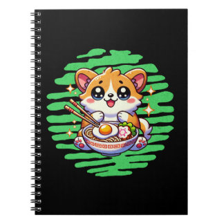 Kawaii Corgi eating bowl of Ramen Notebook