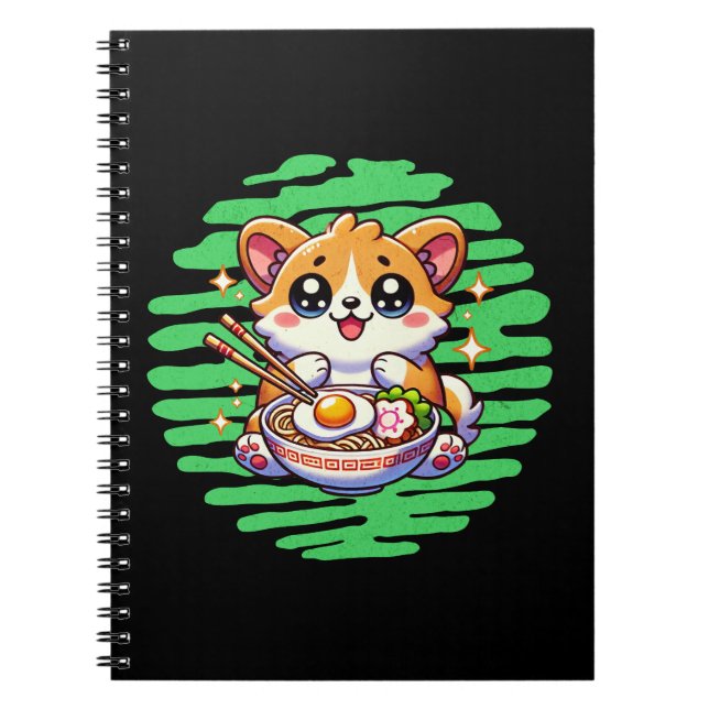 Kawaii Corgi eating bowl of Ramen Notebook (Front)