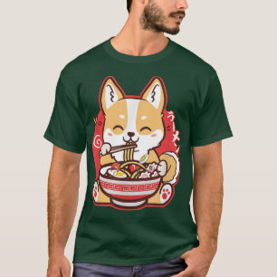 Kawaii Corgi Eating Ramen Cute Japanese Anime Dog T-Shirt