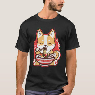 Kawaii Corgi Eating Ramen Cute Japanese Anime Dog T-Shirt