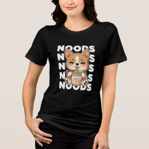Kawaii Corgi Eating Ramen Noodles Cute Anime Food Tri-Blend Shirt