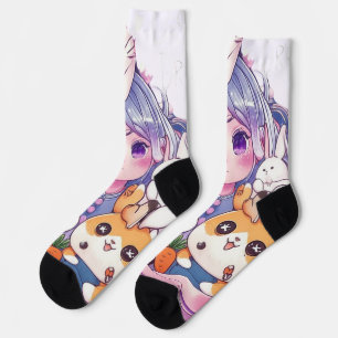 Kawaii Cosmic Dreamer: Cute Moon & Animal Friends Socks