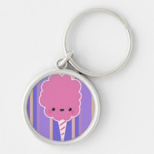 Kawaii Cotton Candy on Purple Stripes Key Ring