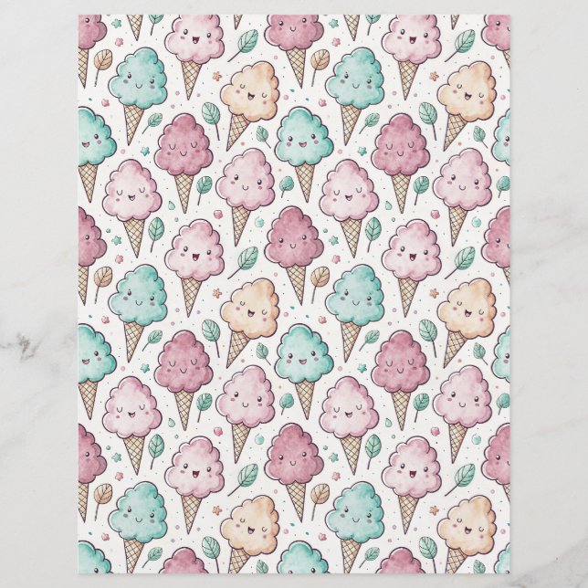 Kawaii cotton candy pattern scrapbook paper (Front)