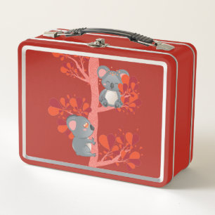 Kawaii couple of koalas with hearts tree metal lunch box