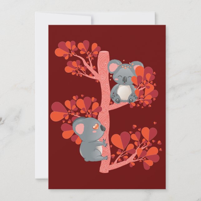 Kawaii couple of koalas with hearts tree thank you card (Front)