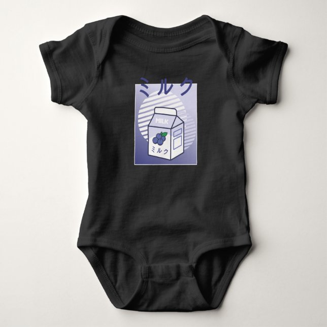 Kawaii Cow Retro Japanese Blueberry Milk Baby Bodysuit (Front)