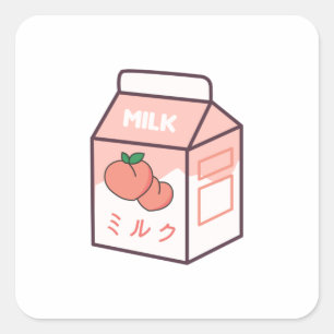 Kawaii Cow Retro Japanese Peach Milk Square Sticker