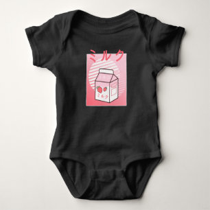 Kawaii Cow Retro Japanese Strawberry Milkshake Baby Bodysuit