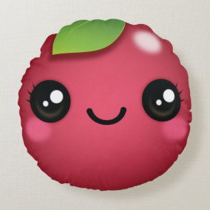 Kawaii Cranberry Round Pillow